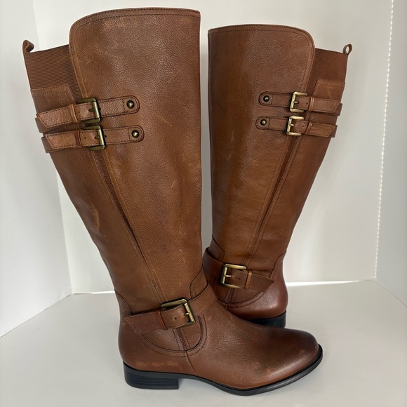 Naturalizer Jessie Riding Boots Brown Leather Knee High Wide Calf Size 8M - Picture 1 of 11